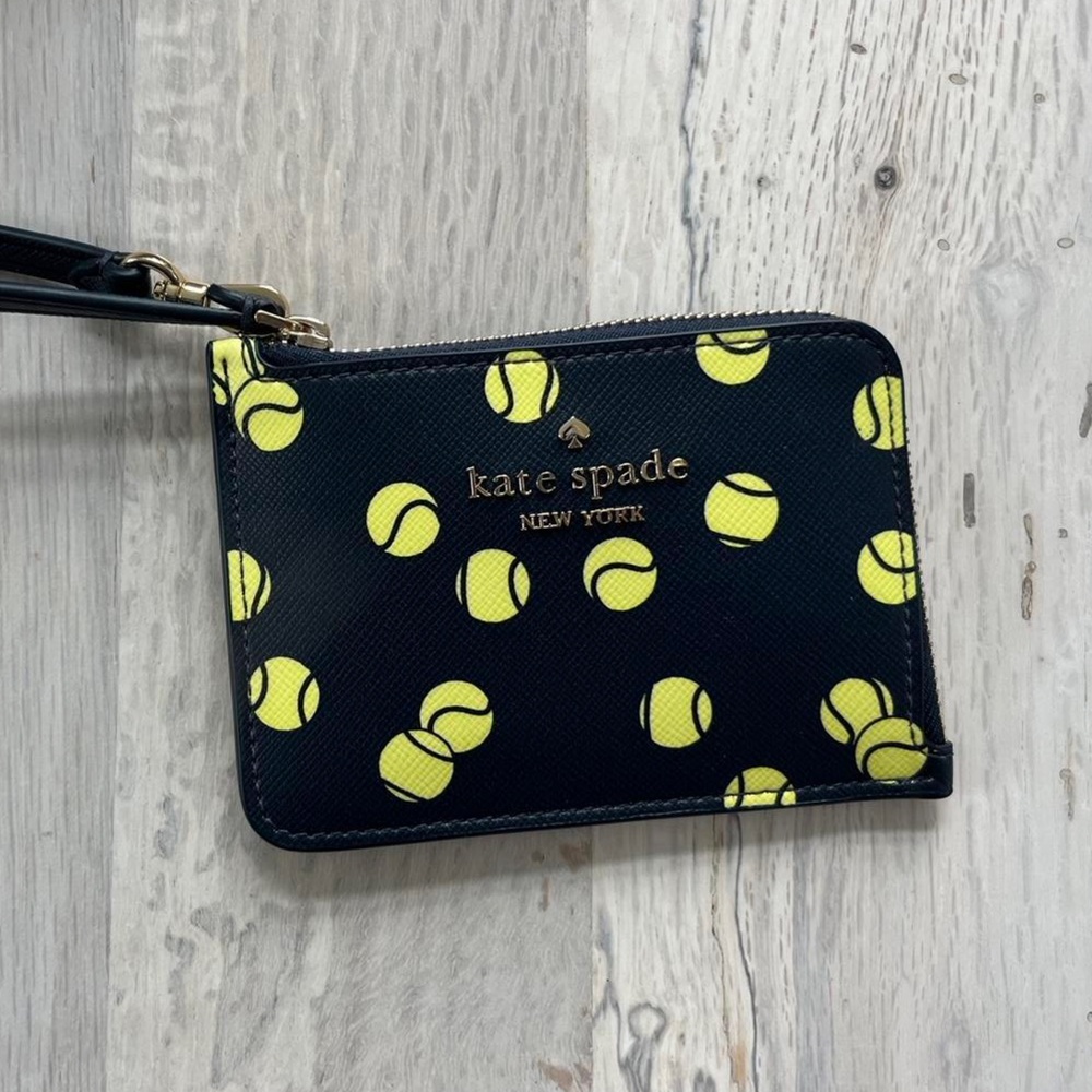 Kate spade tossed tennis ball printed blazer blue wallet wristlet 🎾